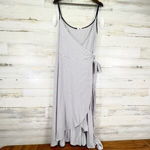 GAP‎ Womens XL Cami Adjustable Wrap Maxi Dress White Blue Striped Slvless Casual